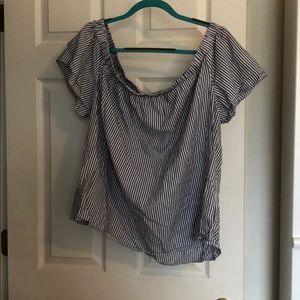 strap less striped gray and white top